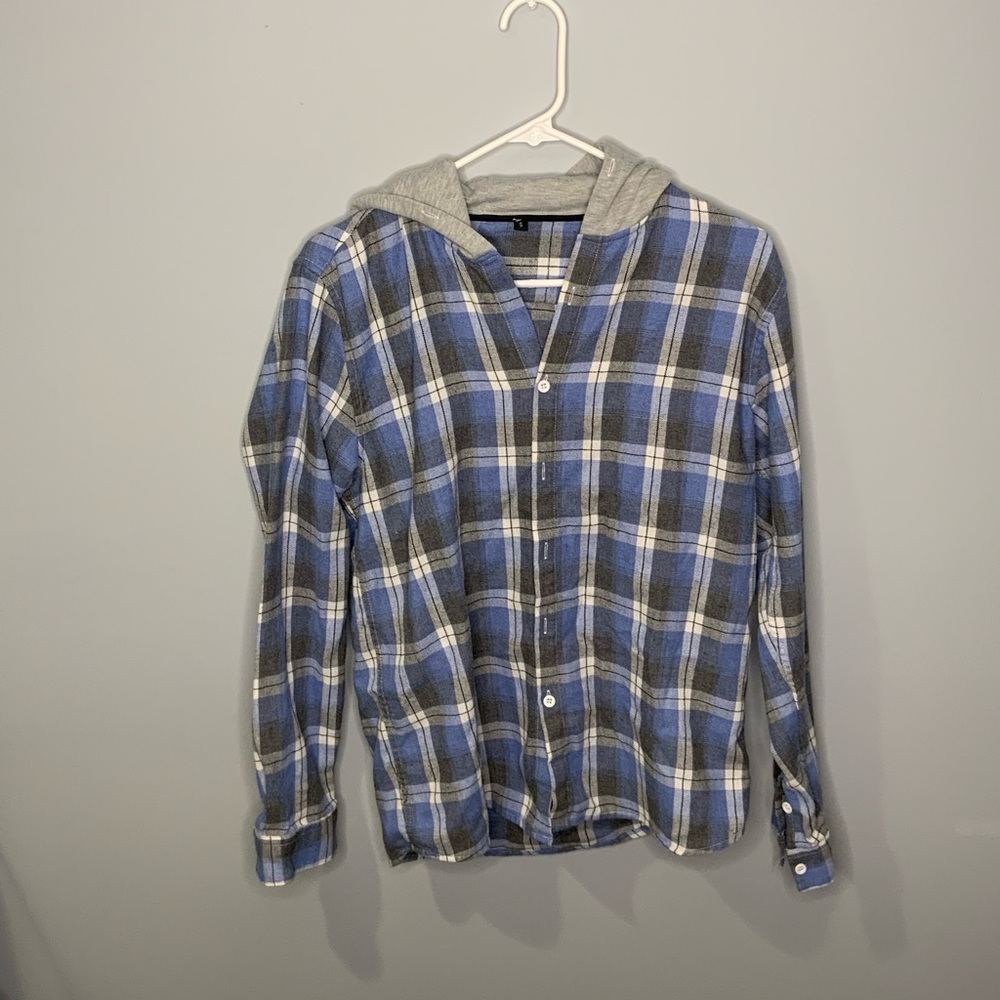 Blue/Grey Hooded Flannel